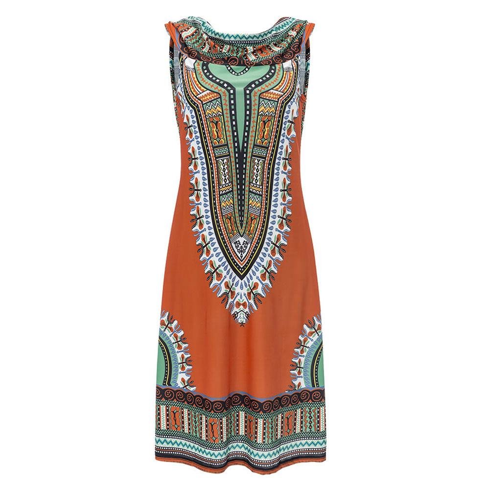 Women Traditional African Dress Print Dashiki Bodycon Sexy Sleeveless Slim With Hooded Summer Dress 