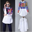 Dashiki Colorful Women Loose Shirt Patchwork Big Size Back Zipper Ladies Office White Clothes Work B