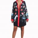 Fall Women Black Floral Print Shirt Dress Casual Loose Party Dress Long Sleeves Irregular Hem Office