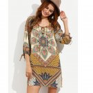 women summer mini vintage bohemian dress print floral bodycon female kimono bandage dress boho medie