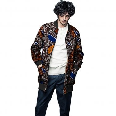 African print a long jacket handsome mens fashion stand collar outwear dashiki clothes male coats of