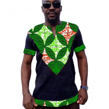 African print men t shirt patchwork short sleeve dashiki tops mens africa clothing customize made to