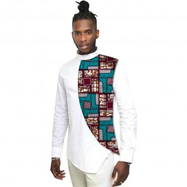 Personality design tops private custom african clothing long sleeve shirt white cotton and print bat