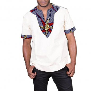 Patchwork print/ dashiki tops short sleeve men african clothes fashion v-neck african shirt man afri