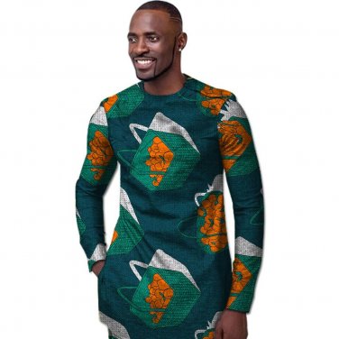 Fashion customized long sleeve men african t shirt colourful dashiki print tops africa design print 