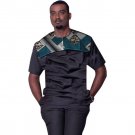 Black silk patchwork african shirt for men short sleeve dashiki tops ankara print africa style tradi