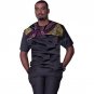 Black silk patchwork african shirt for men short sleeve dashiki tops ankara print africa style tradi