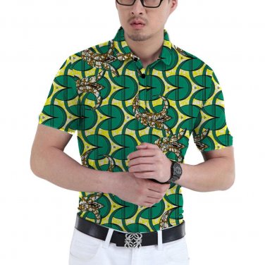 Brightly print dashiki tops short sleeve men african clothes fashion turn-down collar shirt man afri