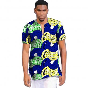 Brightly print dashiki tops short sleeve men african clothes fashion v-neck african shirt man africa