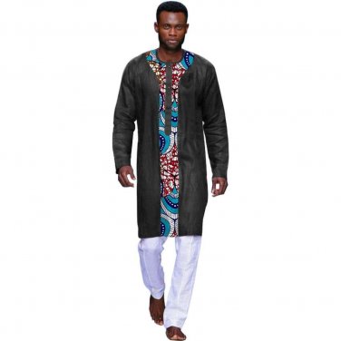 Black cotton and print patchwork african tshirt men dashiki tops customized africa style traditional