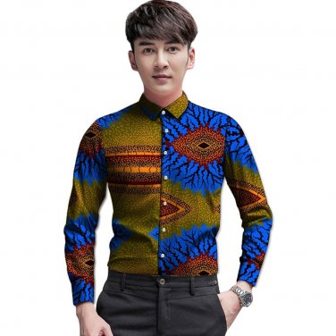 African customized long sleeve men shirt colourful dashiki print tops fashion design print africa cl