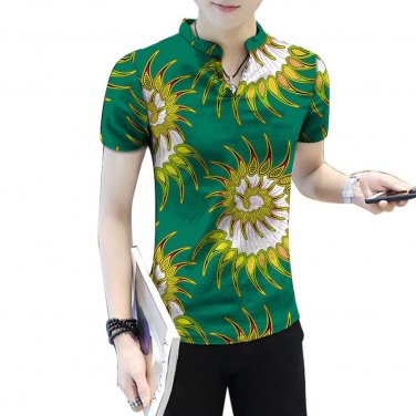 Customed dashiki clothes stand collar men african tailored design tops short sleeve print africa clo