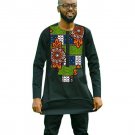 African dashiki brightly colored men t shirt long sleeve print tops print and black cotton fabric pa