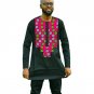 African dashiki brightly colored men t shirt long sleeve print tops print and black cotton fabric pa
