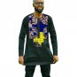African dashiki brightly colored men t shirt long sleeve print tops print and black cotton fabric pa