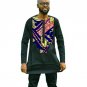 African dashiki brightly colored men t shirt long sleeve print tops print and black cotton fabric pa