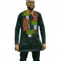 African dashiki brightly colored men t shirt long sleeve print tops print and black cotton fabric pa
