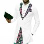 Private custom men fashion tops african tuxedo shirt print and white cotton patchwork dashiki clothe