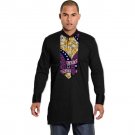 Custom dashiki clothes men t shirt long sleeve african print tops print and black cotton fabric patc
