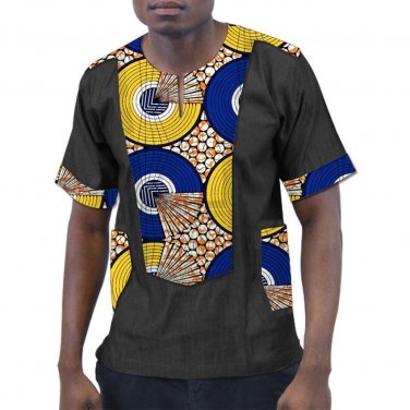 Customized african clothes print t shirts men africa clothing summer short sleeve tops patchwork das