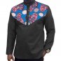 Custom african dashiki clothes men t shirt long sleeve print tops print and black cotton fabric patc