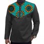 Custom african dashiki clothes men t shirt long sleeve print tops print and black cotton fabric patc