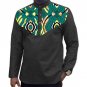 Custom african dashiki clothes men t shirt long sleeve print tops print and black cotton fabric patc