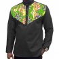 Custom african dashiki clothes men t shirt long sleeve print tops print and black cotton fabric patc