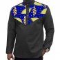 Custom african dashiki clothes men t shirt long sleeve print tops print and black cotton fabric patc
