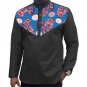 Custom african dashiki clothes men t shirt long sleeve print tops print and black cotton fabric patc