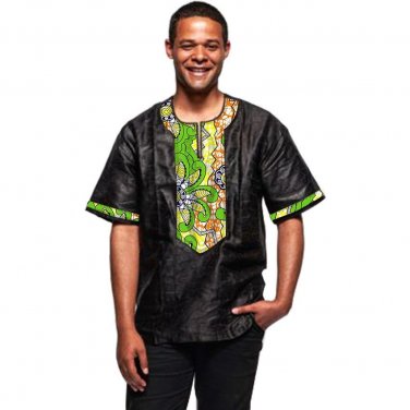 Black and print patchwork african shirt men dashiki recreational tops customized africa style tradit
