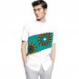 Fashion African Mens Tops Dashiki Clothes African White cotton+Print Patchwork Short Sleeve Man Afri