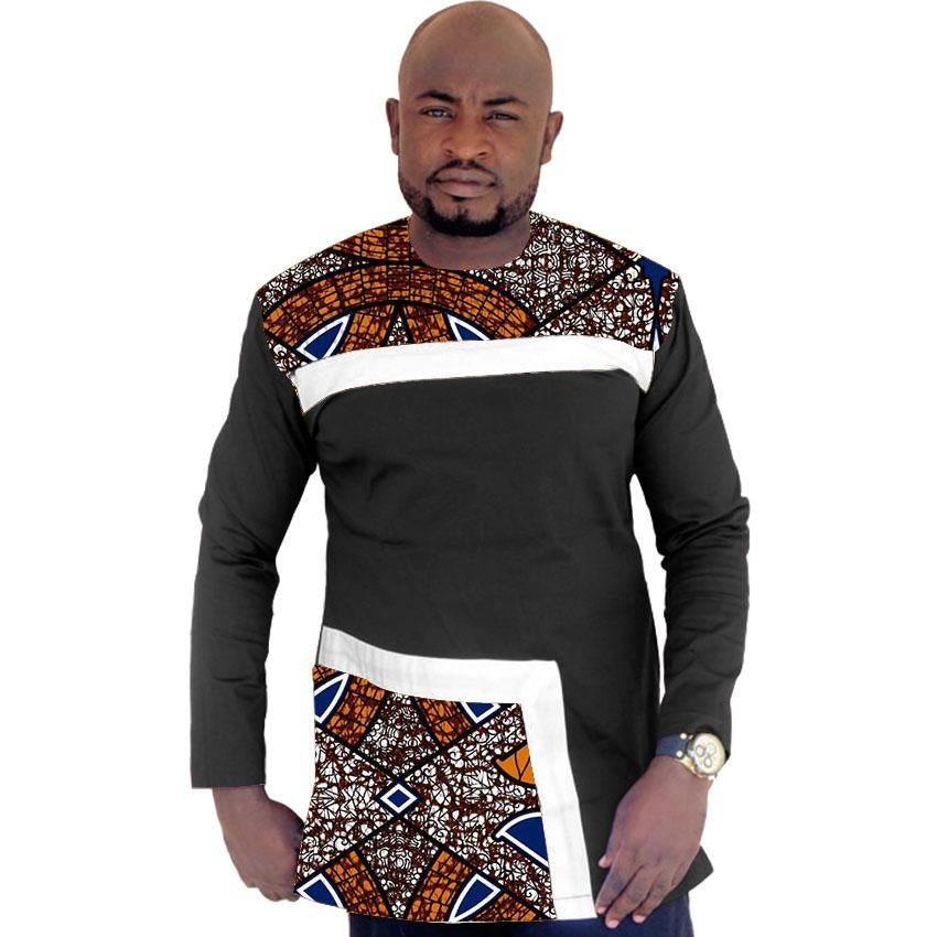 African clothes customized print t shirts men africa clothing summer long sleeve tops patchwork dash