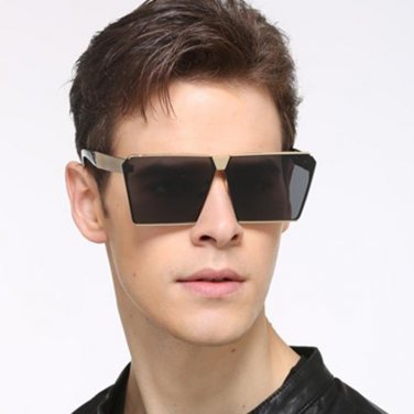 Men Women Oversized Steampunk Square Sunglasses New Fashion Large Clear Lens Metal Mirror Sun Glasse