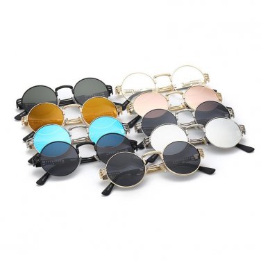 TSHING Gothic Steampunk Sunglasses Men Women Metal Wrap Eyeglasses Round Shades Brand Designer Sun g