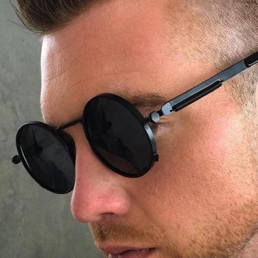 RBUDDY Steampunk Sunglasses Round Gold Frame for Men Metal Small Gothic Sunglasses Shades Brand Desi