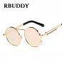 RBUDDY Steampunk Sunglasses Round Gold Frame for Men Metal Small Gothic Sunglasses Shades Brand Desi