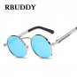RBUDDY Steampunk Sunglasses Round Gold Frame for Men Metal Small Gothic Sunglasses Shades Brand Desi
