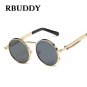 RBUDDY Steampunk Sunglasses Round Gold Frame for Men Metal Small Gothic Sunglasses Shades Brand Desi