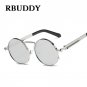 RBUDDY Steampunk Sunglasses Round Gold Frame for Men Metal Small Gothic Sunglasses Shades Brand Desi