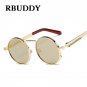 RBUDDY Steampunk Sunglasses Round Gold Frame for Men Metal Small Gothic Sunglasses Shades Brand Desi