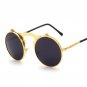 UVLAIK Steam Punk Sunglasses Round Designer Plain Mirror Metal Frames Sun Glasses Retro Men Women\'s