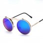 UVLAIK Steam Punk Sunglasses Round Designer Plain Mirror Metal Frames Sun Glasses Retro Men Women\'s