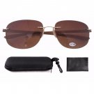 SR14001 Amber Patent Design Tint Sun Readers Rimless Bifocal Brown Sunglasses With pouch +1.25/2.0/2