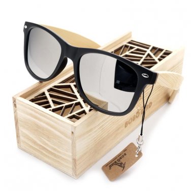 BOBO BIRD Mens Summer Style Vintage Black Square Sunglasses With Bamboo Mirrored Polarized Travel Ey