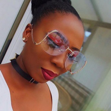 New Oversized Round Rimless Sunglasses Women Fashion Optics Big Metal Frame Sun glasses Elegant Fema