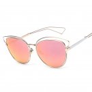 Luxury Brand Fashion Designer Metal Cat Eye Sunglasses Women Vintage Pink Mirror Sun Glasses