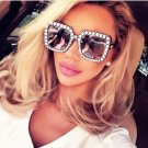 Fashion Rhinestone Inlay Oversized Square Sunglasses Women Elegant Brand Designer Big Mirror Sun Gla