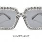 Fashion Rhinestone Inlay Oversized Square Sunglasses Women Elegant Brand Designer Big Mirror Sun Gla
