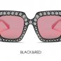 Fashion Rhinestone Inlay Oversized Square Sunglasses Women Elegant Brand Designer Big Mirror Sun Gla